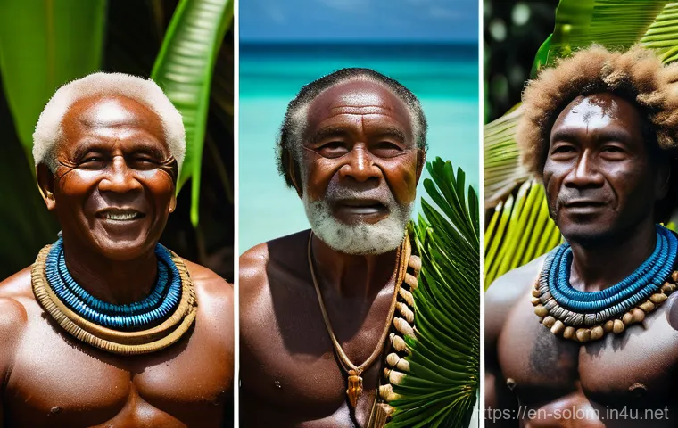 솔로몬 제도 샤머니즘 문화 - Here are three detailed image prompts in English, designed to be 15+ appropriate and avoid any expli...