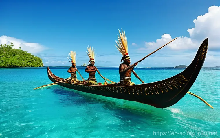 솔로몬 제도 부족 전쟁 역사 - Prompt 1: The Mighty Tomoko War Canoe on Expedition**