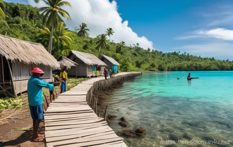 솔로몬 제도 국제 지원 단체 - **Prompt 1: Community Resilience Against Rising Tides**
    "A vibrant, wide-angle shot of a coastal...