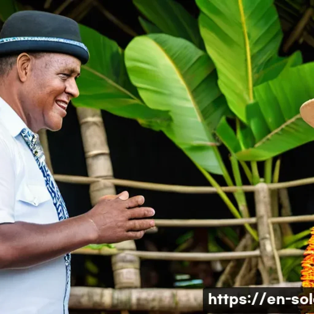 솔로몬 제도 총리 정보 - A dignified Pacific Island Prime Minister in traditional Solomon Islands attire, respectfully intera...