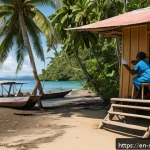 Home 21 솔로몬 제도 병원 및 진료소 - A remote community health post on a small tropical island in the Solomon Islands, featuring a modest...