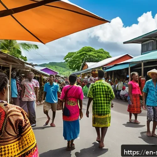 Home 32 솔로몬 제도 도시화 문제 - A vibrant urban street scene in Honiara, Solomon Islands, showing a diverse community gathering for ...