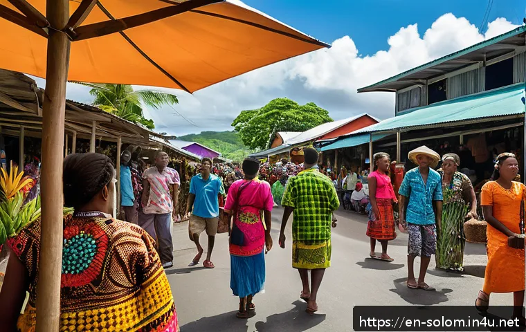 솔로몬 제도 도시화 문제 - A vibrant urban street scene in Honiara, Solomon Islands, showing a diverse community gathering for ...
